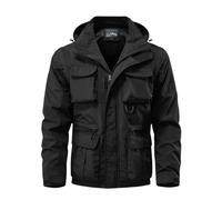 Jackets For Men Uk Multi Pockets Versatile Cargo Jacket Full-Zip Hooded Windbreaker Mesh Lined Breathable Outerwear Solid Color Regular Fit Sweatshirt Oversized Autumn Winter Coats M-5Xl