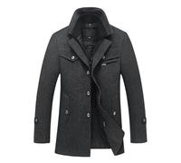 Jackets For Men Uk Winter,Winter Male Zipper Woolen Double Neck Mid Length Jacket