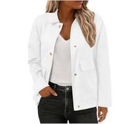 Jackets for Women Button Down Cropped Shacket Jacket Long Sleeve Elegant Coat Solid Color Fall Cardigan Tops Casual Moto Biker Jacket Lapel Loose Fit Streetwear Outwear