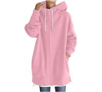 Jackets for Women UK Casual Long Sleeves Zip Up Long Hoodies Loose Solid Color Hooded Coat Outerwear Comfortable Oversized Long Coats Outwear Fall Winter Longline Hoodie