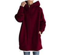 Jackets for Women UK Casual Long Sleeves Zip Up Long Hoodies Loose Solid Color Hooded Coat Outerwear Comfortable Oversized Long Coats Outwear Fall Winter Longline Hoodie