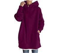 Jackets for Women UK Casual Long Sleeves Zip Up Long Hoodies Loose Solid Color Hooded Coat Outerwear Comfortable Oversized Long Coats Outwear Fall Winter Longline Hoodie