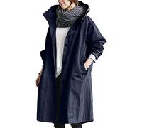 Jackets for Women UK Casual Long Trench Windproof Coat with Pocket Plus Size Hooded Lapel Collar Windbreaker Jacket Casual Loose Fit Spring Autumn Coat Outwear