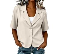 Jackets for Women UK Elegant Women Summer Lightweight Short Sleeve Blazers Suits with Pockets Button Breathable Outerwear Cropped Jacket Casual Office Spring Wear Open Front Elegant Outerwear Beige