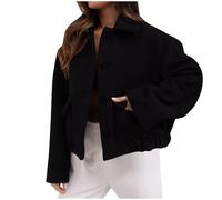 Jackets for Women UK Fall Winter Wool Coats Casual Lapel Single Breasted Peacoat Blazer Jacket Pea Coats Trendy Short Shacket Long Sleeve Cropped Jackets Outerwear with Pocket