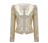 Jackets for Women UK Glitter Coat,Short Sequin Jacket Party Top Elegant Party Coats Fall Long Sleeve Bolero Sequin Blazer Colourful Leisure Jackets,Ladies Transition Blazer Summer Autumn Beige