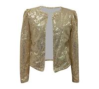Jackets for Women UK Glitter Coat,Short Sequin Jacket Party Top Elegant Party Coats Fall Long Sleeve Bolero Sequin Blazer Colourful Leisure Jackets,Ladies Transition Blazer Summer Autumn Gold