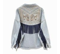 Jackets For Women Uk,Women'S Boho Tassel Denim Jacket Floral Embroidery Suede Fringe Jeans Tops Tailored Stretch Trucker Button Denim Coat Cardigan Cropped Jeansjacke For Girls Autumn Spring,Light B