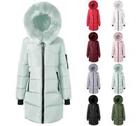 Jackets for Women Warm Mid Lenght Winter Puffer Coats Lightweight Waterproof Jackets With Faux Fur Hood Plus Size Trench Coat Long Sleeve Warm Padded Quilted Cotton Outwear Hiking Parka
