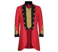 Jackets Men's Long, Steampunk Coat, Red, Vintage Uniform, Stand-Up Collar, Victorian Clothing, Medieval Palace Frock Coat, Renaissance Gothic Costumes, Halloween, Long Coat, Carnival Party