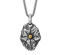 jackeywu Sterling Silver North Star Wishing Stone Pendant Necklace, Vintage Matte Geometric Jewelry, 925 Silver Gift for Men, Spiritual Amulet with 60Cm Chain