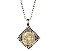 jackeywu Vintage Punk Double-Headed Eagle Pendant Necklace for Men, Sterling Silver Inlaid Brass, Renaissance Style Jewelry with 60Cm Silver Chain, Baroque Design