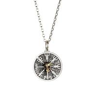 jackeywu Vintage Viking Skull Necklace 925 Sterling Silver Copper Pendant Vegvisir Norse Amulet Protection Jewelry with 3Mm 60Cm Silver O Chain Retro Punk Style