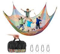 jackfru Climbing Net Playground, Double Layers Children's Safety Net Climbing Frame Net Children's Garden, 3 x 3 M Fall Protection Net for Playground Net, Rainbow Colours (3 x 3 m)