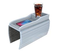 Jackfru Sofa Tray, Rectangular Bamboo Tray with Silicone Wood Holder, Non-Slip Couch Armrest Table, Light Grey
