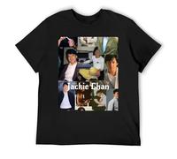 Jackie chan Men's Vintage Wash Cotton T-Shirt Distressed Short Sleeve Retro Style Tee with Comfortable Relaxed Fit for Casual Wear Black