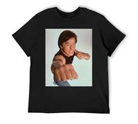 Jackie chan Vintage Washed Cotton T-Shirt Soft Distressed Short Sleeve Retro Style Unisex Top Black