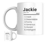 Jackie Personalised Ceramic Mug | Personalised Name Definition Coffee Mug, Novelty Gift for a Wife, Girlfriend, Friend or Colleague Named Jackie
