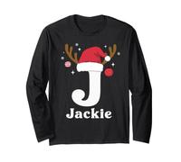 Jackie Reindeer Santa Hat Funny Family Matching PJs Long Sleeve T-Shirt