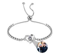 Jacklin F Custom Photo Bracelet with Picture Inside, Customized Projection Bracelets with Photos, Personalised Photo Projection Bracelet, Heart Photo Bracelets for Women/Men/Couple/Friends