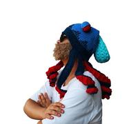 Jackolume Adults Squid Octopus Knitted Hat,Blue Red Novelty Octopus Viking Mustache Hat, Men Women Halloween Squid Beard Cap,Rainbow Squid Hat Fancy Dress