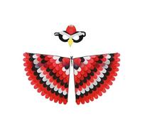 Jackolume Bird Wings Costume for Kids, Red Woodpecker Halloween Dress Up with Felt Mask, Felt Feathered Bird Shawl Animal Role Play Costume Party Favors