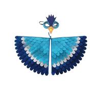 Jackolume Bird Wings Costume Shawl for Kids, Blue Hornbill Fancy Dress Up with Bird Mask, Colorful Jungle Bird Felt Costume Cape Halloween Party Favors