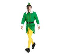Jackolume Buddy The Elf Costume for Adults, Men's Christmas Elf Santa Helper Cosplay Outfit - Deluxe Green Jacket & Pants with Hat for Christmas Party Dress Up