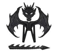 Jackolume Dragon Toothless Costume for Kids, Dragon Cosplay Wing with Tail Mask, Halloween Dinosaur Night Fury Costume Accessories Party Dress Up for Boys Girls