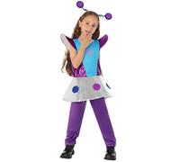 Jackolume Kids Alien Costume Girls Cosmic Galaxy Outfits,Child Purple Silver Robot Skirt with Headband Fancy Dress,Halloween Cosmic Galaxy Costume Cosplay