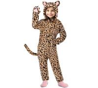 Jackolume Kids Animal Leopard Onesie, Cheetah Officer Clawhauser Costume Pajamas One-Piece Sleepwear with Ears and Tail, Halloween Animal Dress Up for Boys Girls