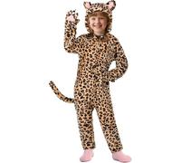 Jackolume Kids Animal Leopard Onesie, Cheetah Officer Clawhauser Costume Pajamas One-Piece Sleepwear with Ears and Tail, Halloween Animal Dress Up for Boys Girls