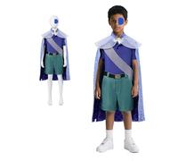 Jackolume Kids Little Earth Ambassador Elio Costume, Boys Anime Little Earth Elio Cosplay Short T-Shirt Pants Belt Cloak,Boys Elio Blue Uniform for Halloween
