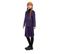 Jackolume Women Girls Addams Nnevermore Costume School Uniform Set, Purple and Grey Striped Halloween Cosplay Outfits Gothic Academy Uniform Blazer and Skirt