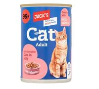 Jack's Cat Adult Complete Wet Cat Food, Chicken/Salmon in Jelly, 415g PM 99P (12 Cans, Salmon)