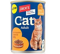 Jack's Cat Adult Complete Wet Food, Chicken in Jelly, 415g PM- Wet catfood Breast, Adults & Senior Cats, Tins, Complete Pet Food with Tender Meat (24 Cans, Chicken)