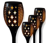JacksGifts 4 Pk Upgraded Premium Xtra Large Solar Lights Outdoor Garden Flickering Flame IP65 Waterproof Flame Solar Lights Outdoor Decking Garden Patio Pathway Lighting