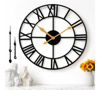 JacksGifts Wall Clock - 40CM, Non-Ticking Metal Roman Numerals wall clocks with Gold-Tone Hands, Wall Clocks for Living Room, Bedroom, Garden, wall Decor & Kitchen clock - Free Black Hands Set (40 CM)