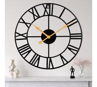 JacksGifts Wall Clock - 40CM, Non-Ticking Metal Roman Numerals wall clocks with Golden Hands, Wall Clocks for Living Room, Bedroom, Garden, wall Decor & Kitchen clock - Free Black Hands Set (40 CM)
