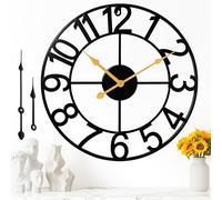 JacksGifts Wall Clock - 60CM, Non-Ticking Metal Arabic Numerals wall clocks with Golden Hands, Wall Clocks for Living Room, Bedroom, Garden, wall Decor & Kitchen clock - Free Black Hands Set (60 CM)