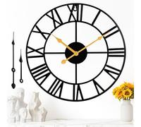 JacksGifts Wall Clock - 80CM, Non-Ticking Metal Roman Numerals wall clocks with Golden Hands, Wall Clocks for Living Room, Bedroom, Garden, wall Decor & Kitchen clock - Free Black Hands Set (80 CM)