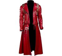 JackSkin Men's DMC Devil Cry 5 Dante May Cosplay Costume Red Costume Faux Leather Long Trench Coat