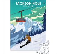 Jackson Hole Travel Art Jigsaw Puzzle 1000 Pieces, Vintage Architecture Destination, Relaxing Challenge for Puzzle Lovers, Adult Puzzle, 70x50cm/1000pcs