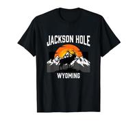 Jackson Hole Wyoming Elk Mountain Retro Sunset Value Graphic T-Shirt, Men, Black, L