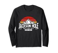 Jackson Hole Wyoming Mountain Hiking Retro Sunset Long Sleeve T-Shirt
