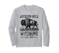 Jackson Hole Wyoming Souvenir Bison WY Women Men Vintage Long Sleeve T-Shirt