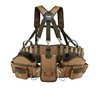 Jackson Palmer Professional Comfort-Rig Tool Belt with Adjustable Suspenders (Detachable Pockets & 2 Power Tool Hooks) - Tan & Green