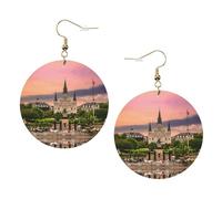 Jackson Square Printed Leather Earring Set For Women, 1 Pair Lightweight Bohemian Pierced Earrings Jewelry Gift For Women Girls