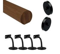 Jackson Woodturners Dark Hardwood Mopstick Handrail Kit with Black Wall Brackets & Slim End Caps - Stair Handrail Set 1.8m 2.4m 3.6m 4.2m (3600mm + 4 Wall Brackets)