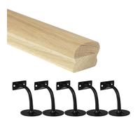 Jackson Woodturners Oak Cottage Loaf Handrail Kit 66x45mm Engineered Oak with Black Wall Brackets - Various Lengths 1800mm 2400mm 3600mm 4200mm (4200mm + 5 Wall Brackets)